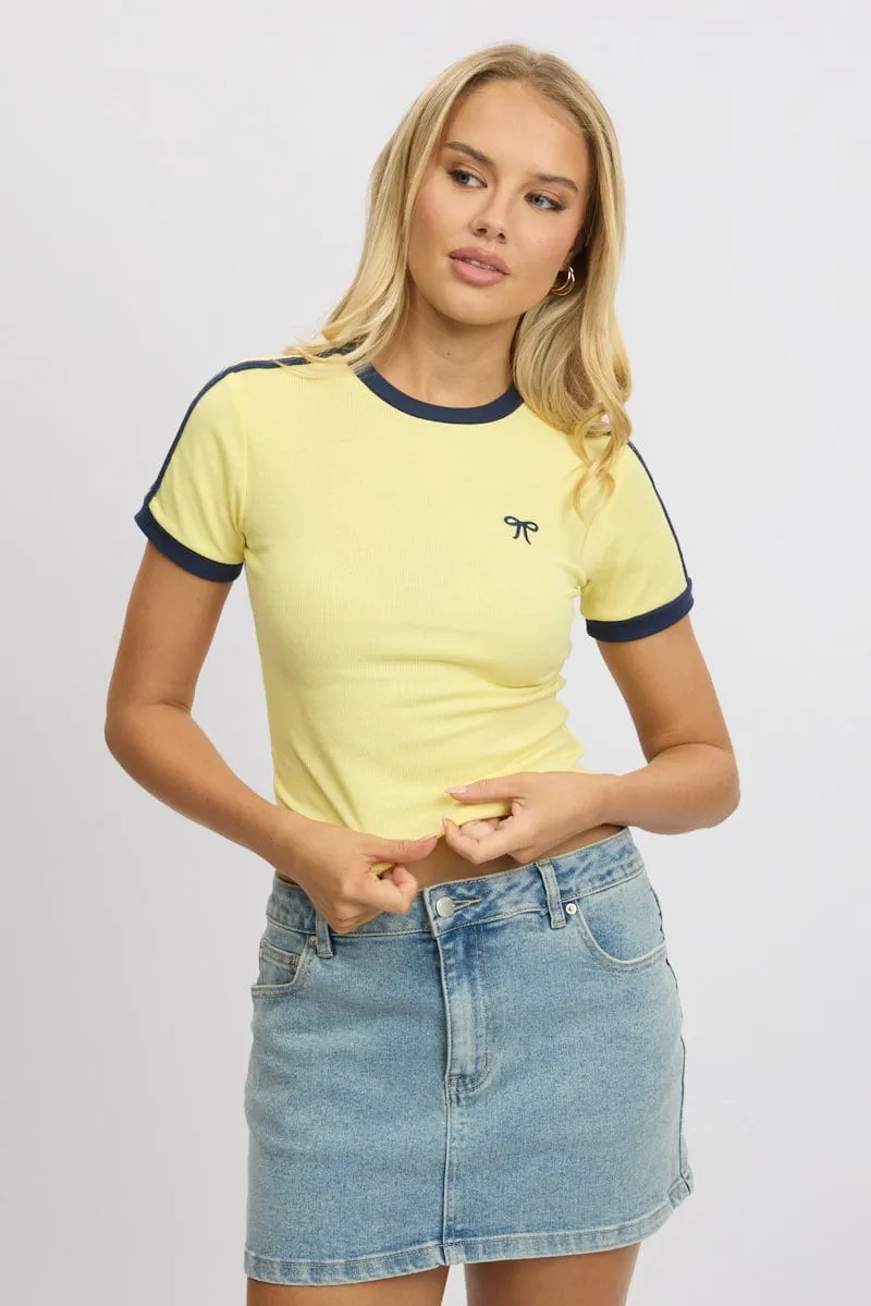 Long sleeved warmth Yellow Graphic Tee Short Sleeve Rib