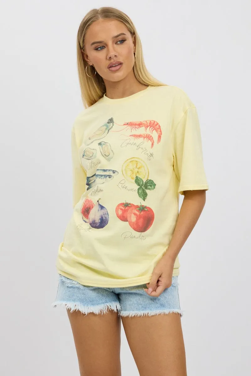 Yellow Graphic Tee Short Sleeve Fashion Trend