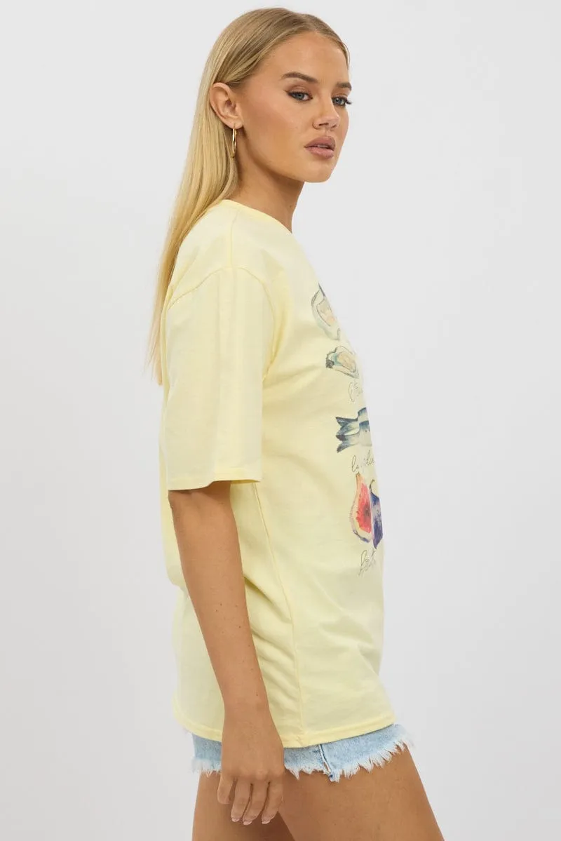 Yellow Graphic Tee Short Sleeve Comfortable Tunic