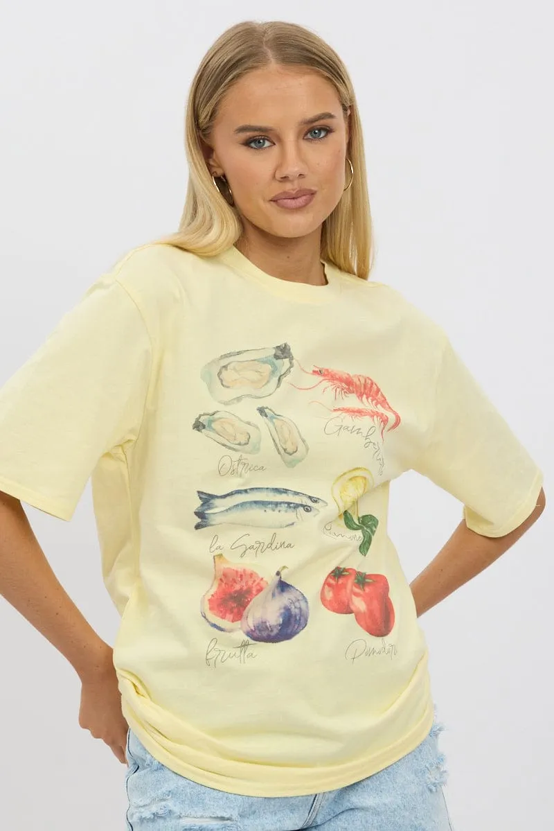 Opaque Tone Spring Glow Yellow Graphic Tee Short Sleeve
