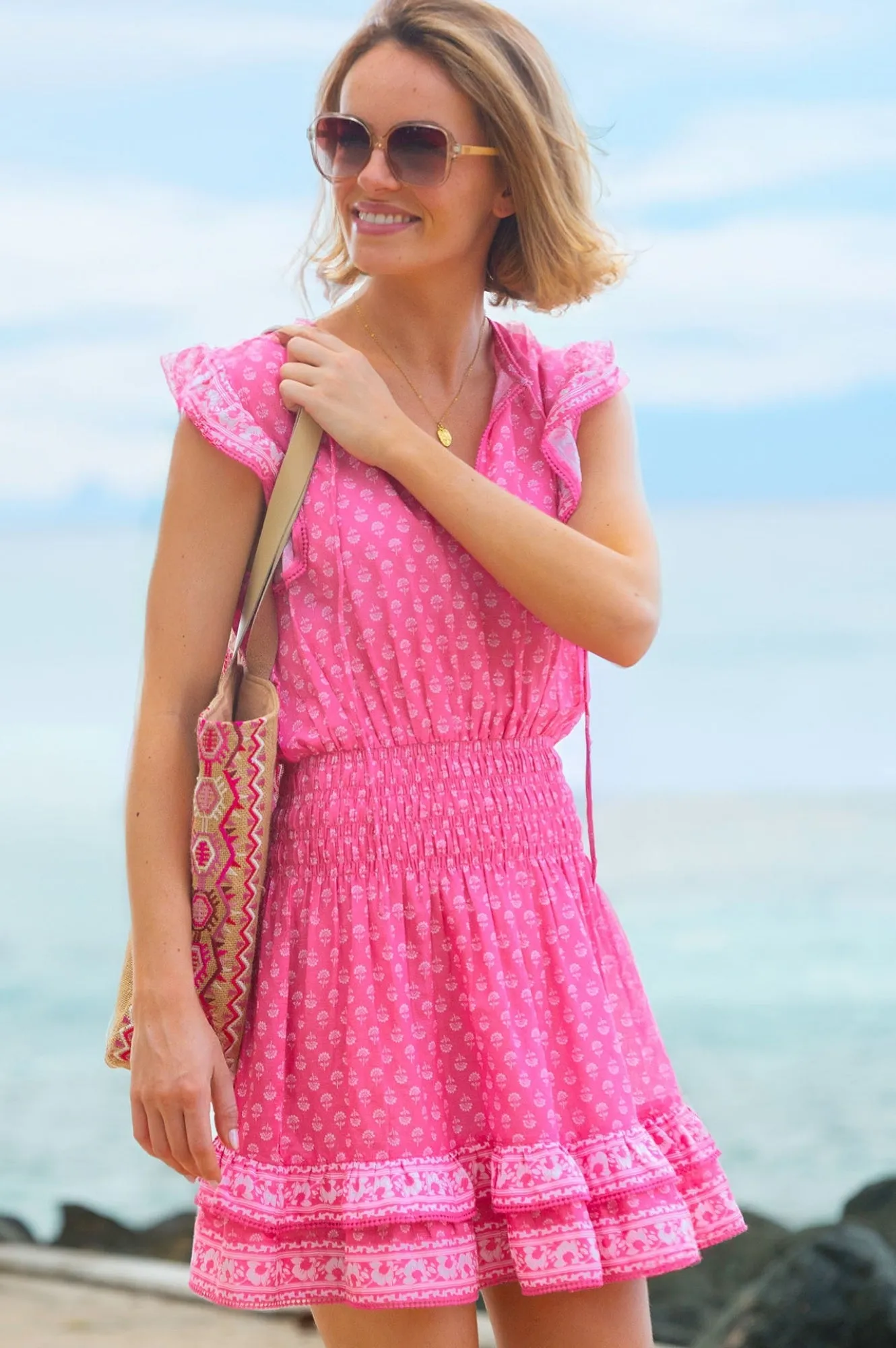 Macy Mini Organic Cotton Dress | Lixus Flower Pink Relaxed Chic Look Pop Fresh