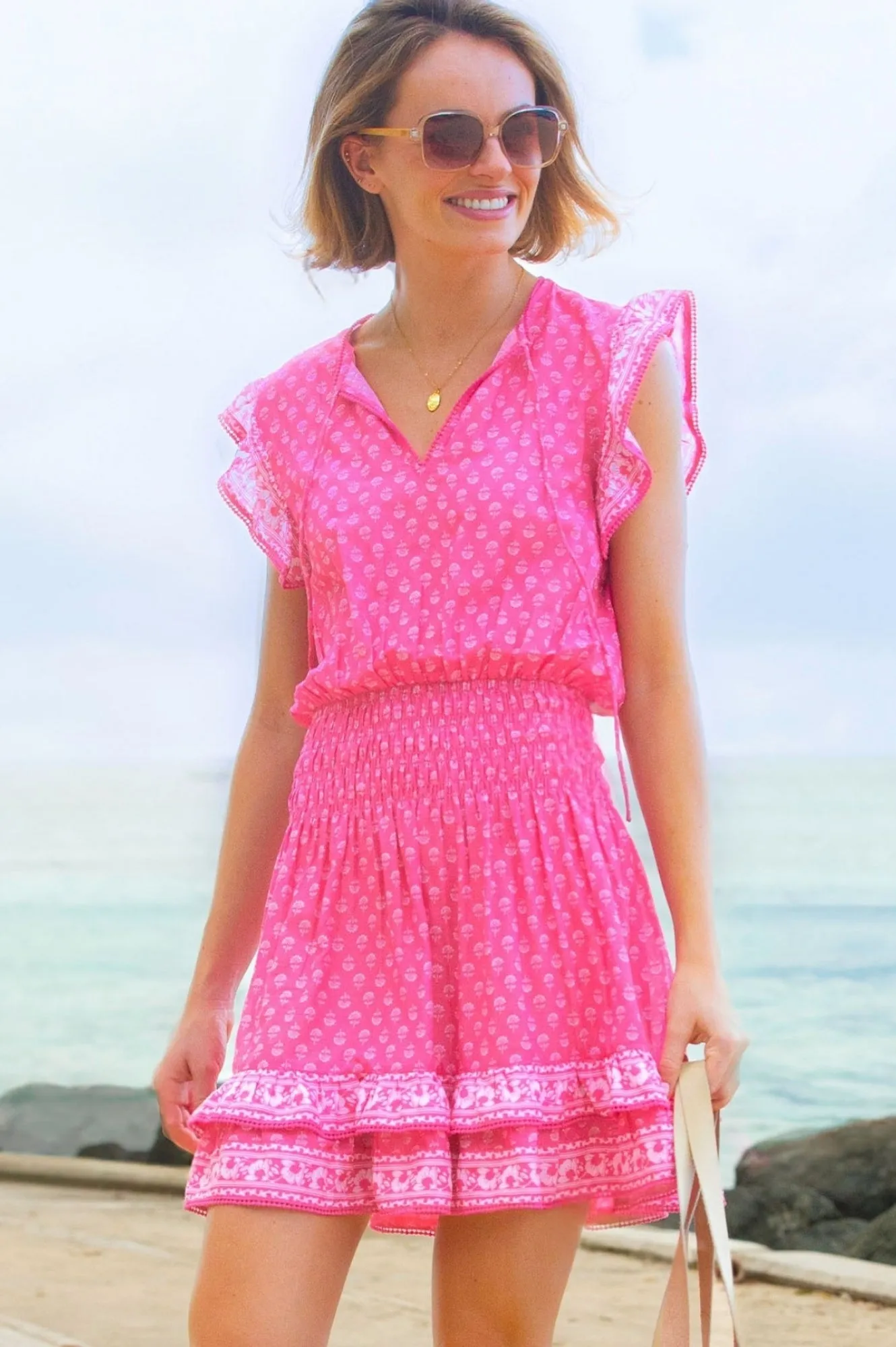 Classic casual mini dress Macy Mini Organic Cotton Dress | Lixus Flower Pink