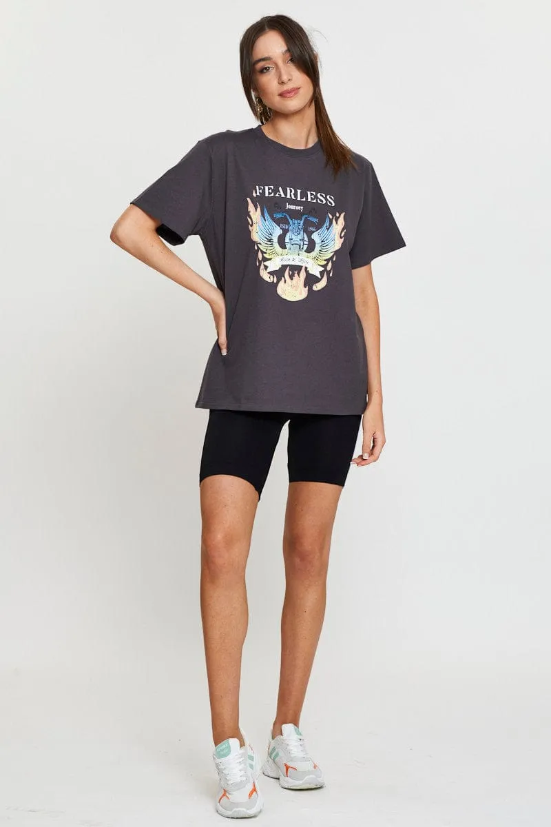 Black Graphic T Shirt Short Sleeve Light Pants Wave Core