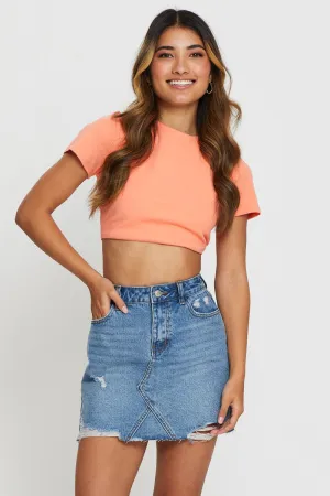 MoistureWickingMaterial Green Fit Orange Crop Top