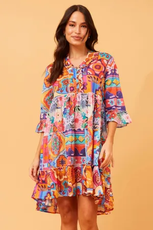 TAJ PATCHWORK PRINT SHORT DRESS Classic Jeans retro look
