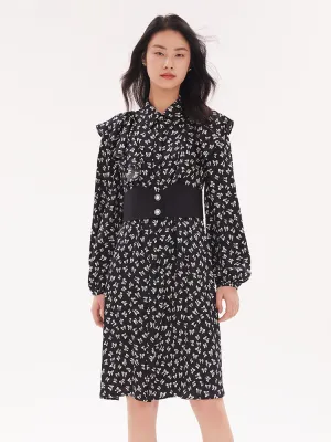 Simple yet chic mini Bowknot Printed Long Sleeve Mini Dress