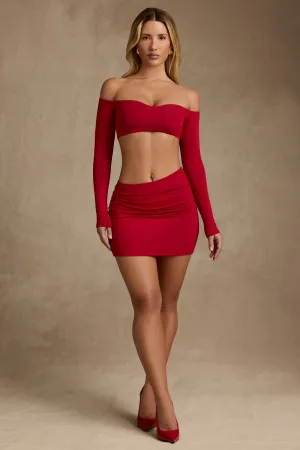 Modal Asymmetric-Waist Mini Skirt in Red Everyday Comfort Urban Edge