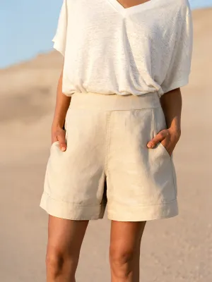 Shimmer Glow Paros Linen Shorts Stone Full Circle Skirt Pattern Versatile Wear