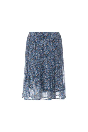 Pocket Design Mini Pleat printed Chiffon Skirt | Blues Orange Ditsy | 8579AR