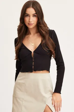 Black Crop Top Long Sleeve Party Guest Vision Fit