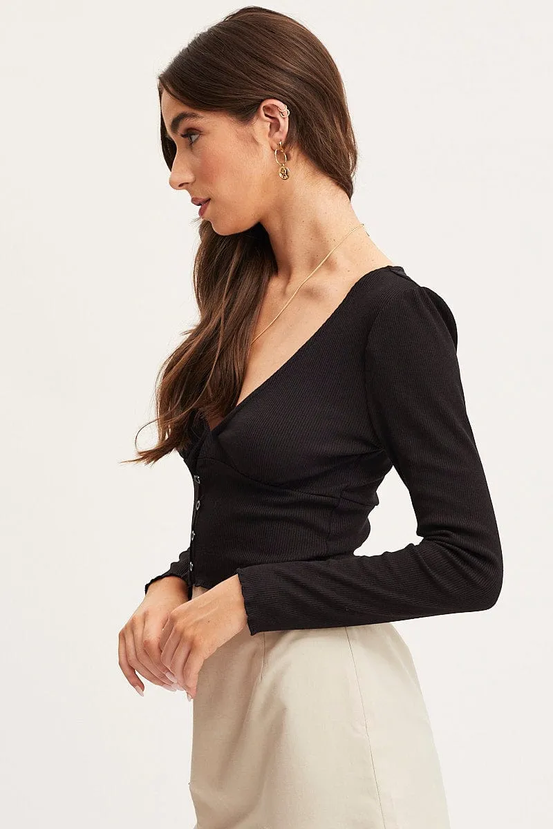 Modern Fashion Black Crop Top Long Sleeve