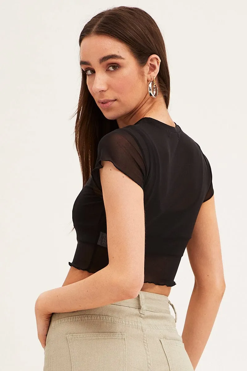 Black Mesh Baby Tee Angel Diamante Sport Ease PressureRelief Seams