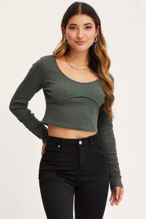 City Beat Active Fit Green Top Long Sleeve Round Neck