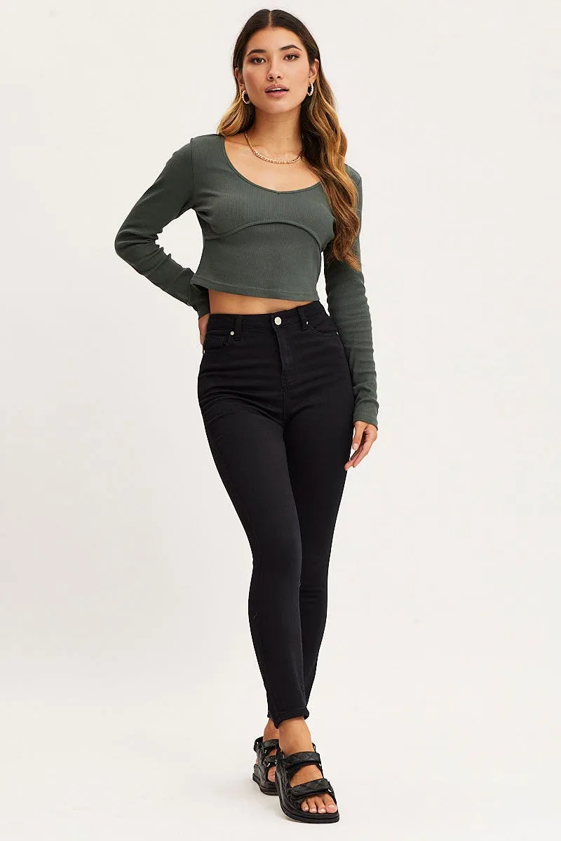 QuickAccessPockets Desert Heat Green Top Long Sleeve Round Neck