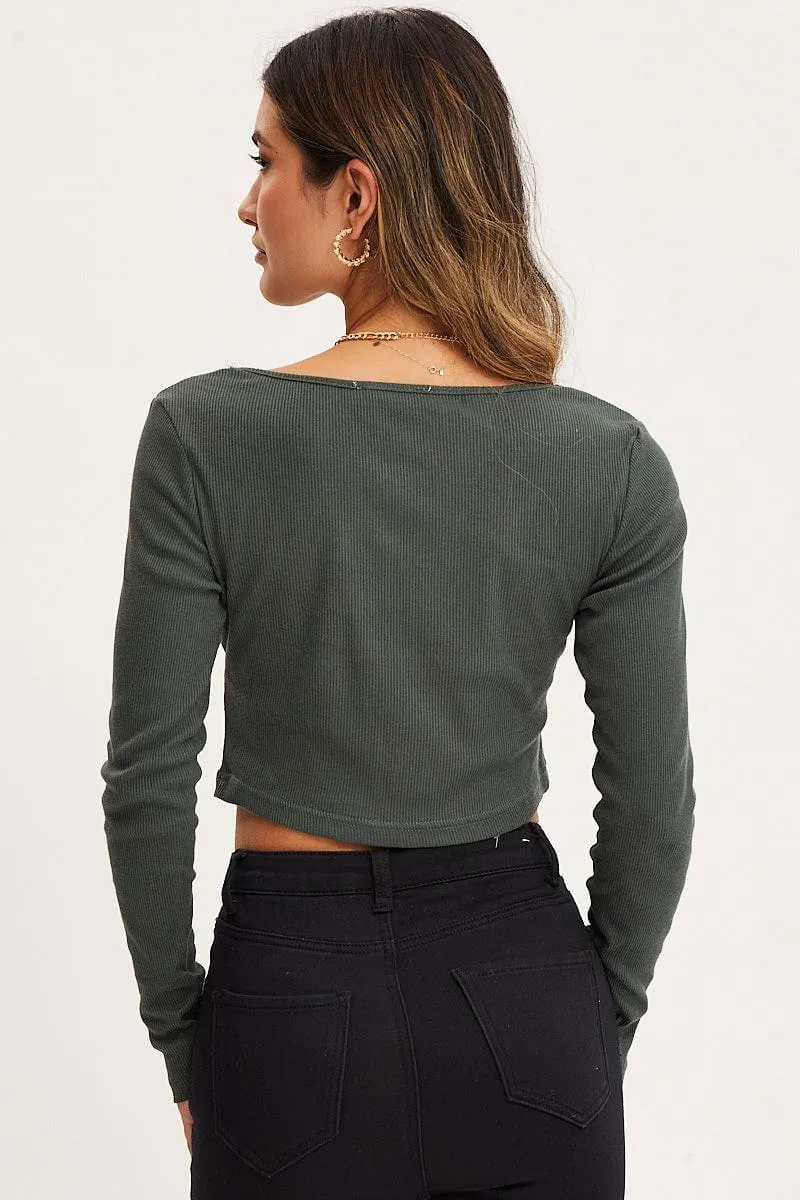 Green Top Long Sleeve Round Neck Luxury Apparel