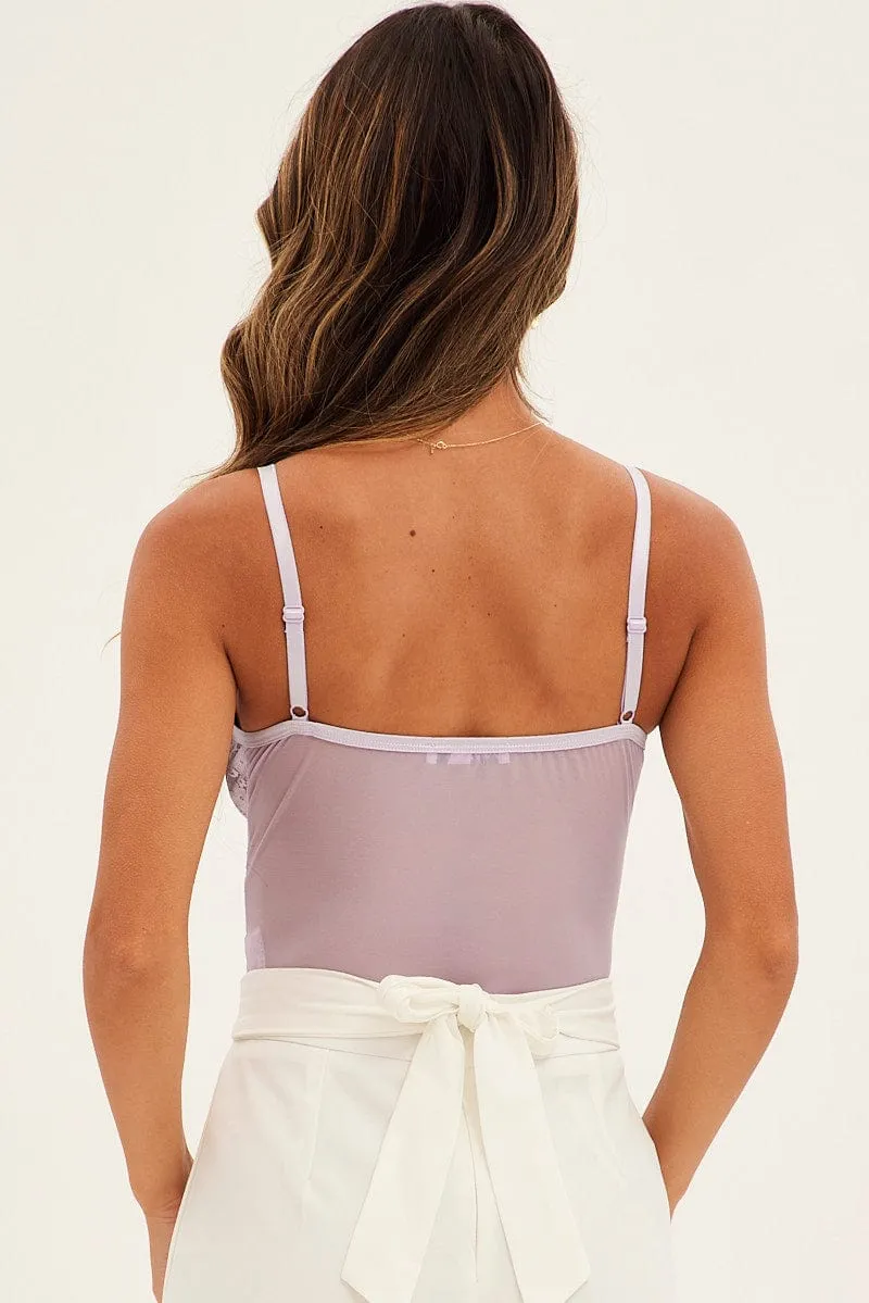 Purple Lace Bodysuit Singlet Elastic cuffs Outdoor Pants
