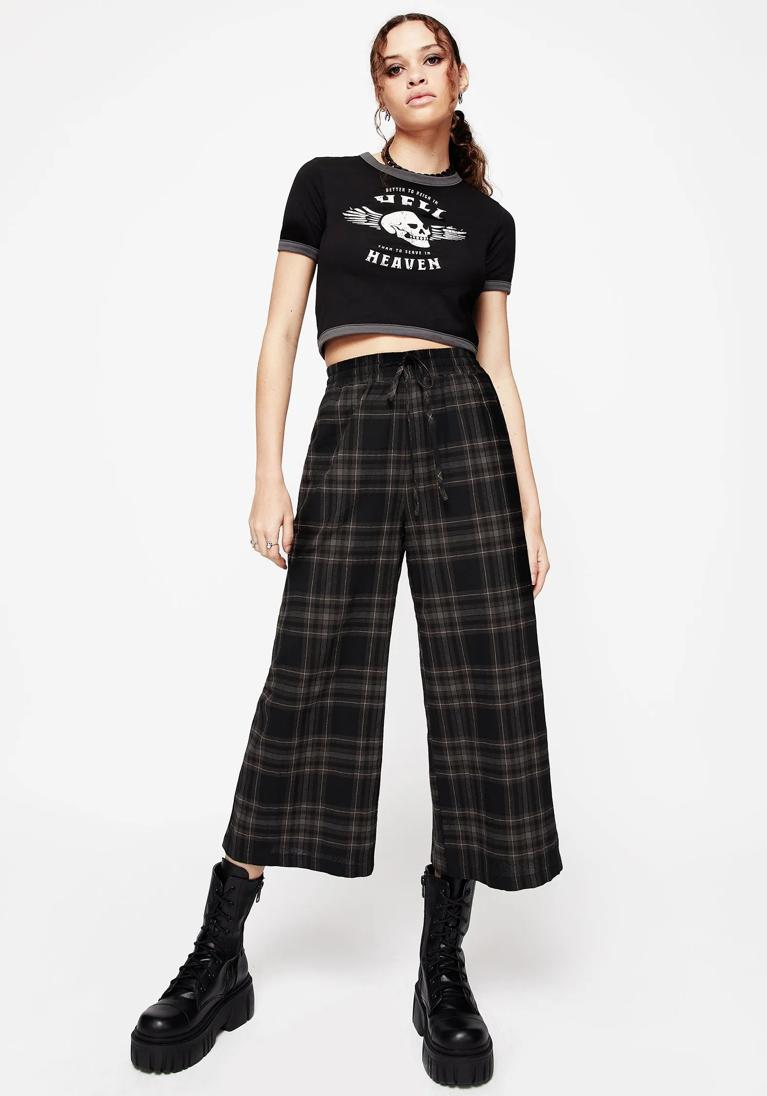 Wrinkle Resistant Comfortable Look Clover Check Crop Trousers