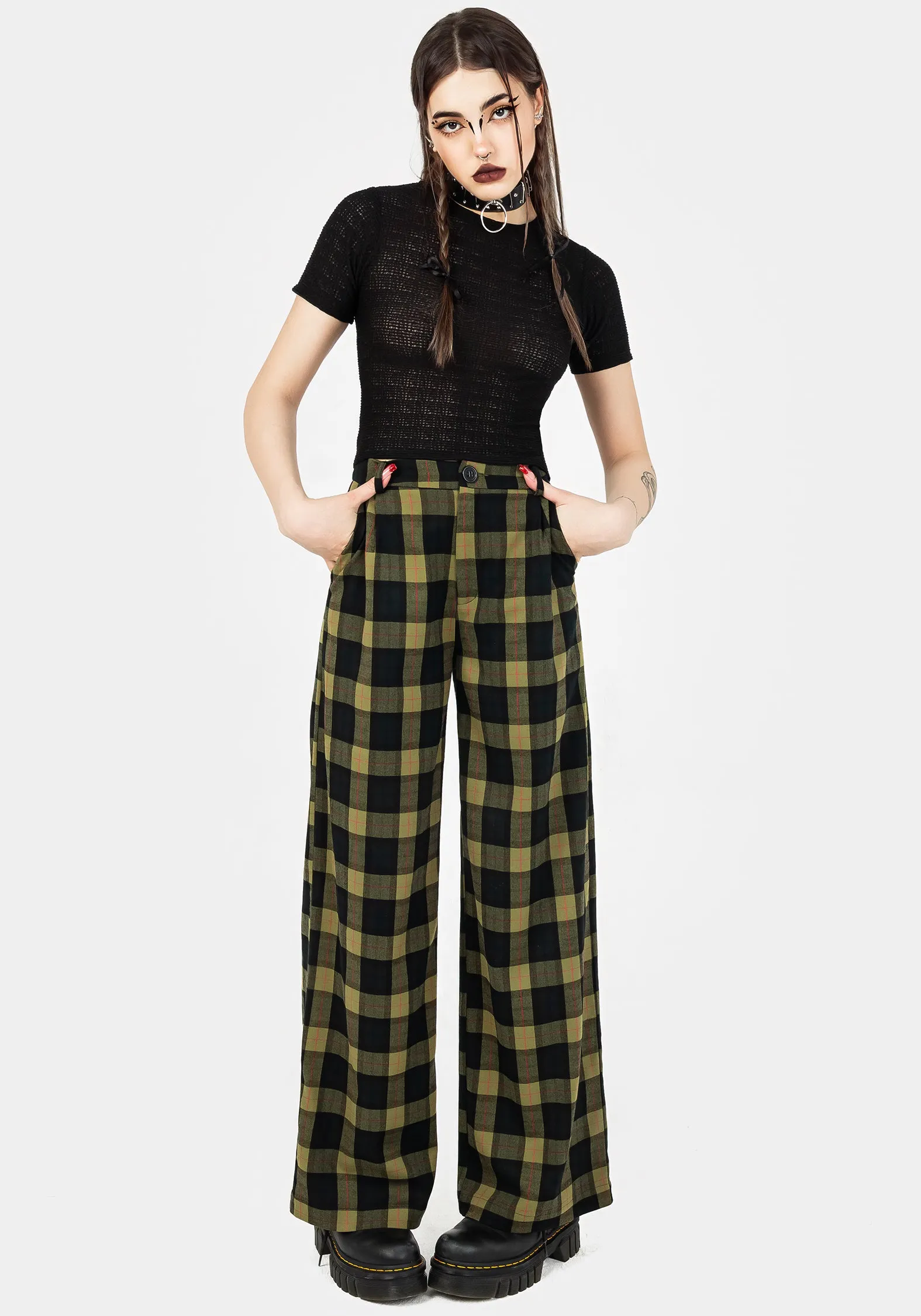 Rapture Wide Leg Check Trousers Tapered leg QuickDryTech