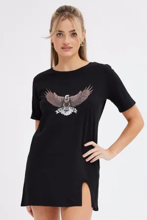 Digital Core Black Tee Dress Short Sleeve Graphic Print