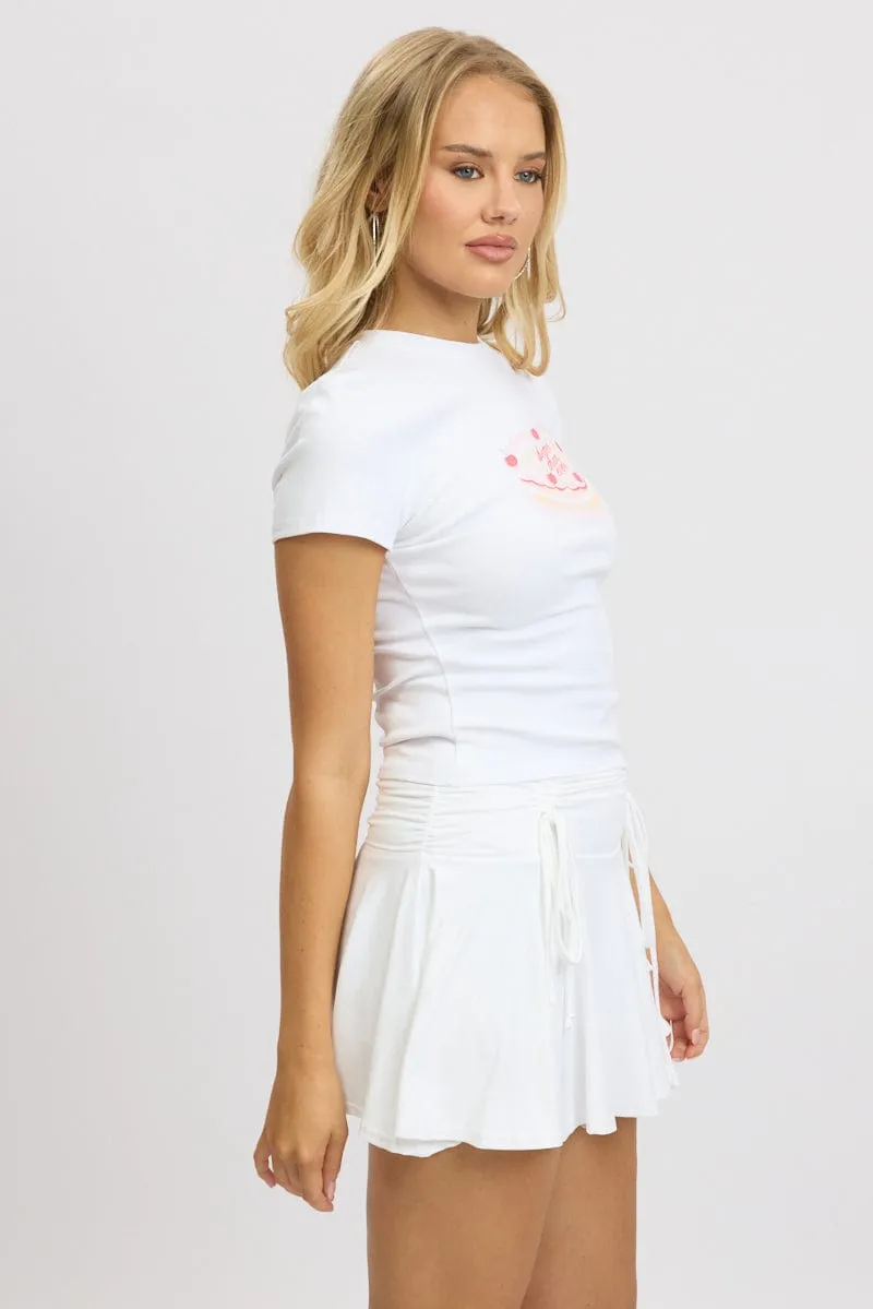 White Graphic Tee Short Sleeve Ribbed Neckline