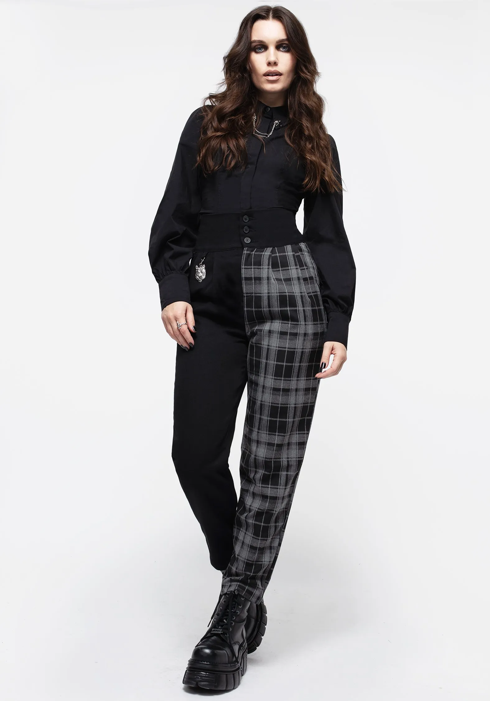 Fenrir High Waisted Check Tapered Trousers Abrasion resistant Urban Fit