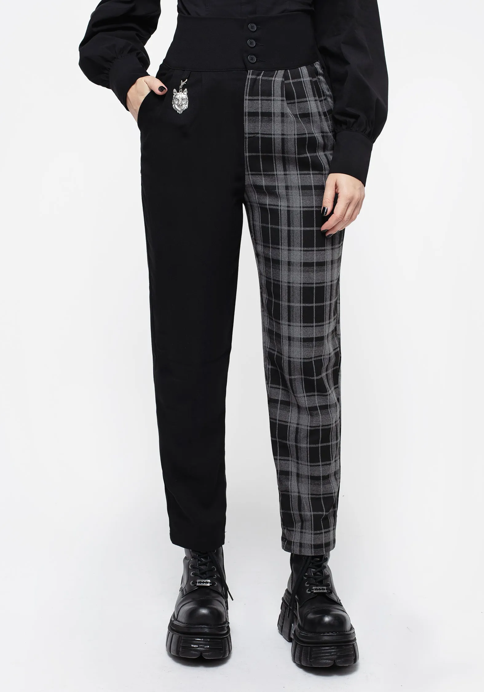 Comfy Wardrobe Fenrir High Waisted Check Tapered Trousers