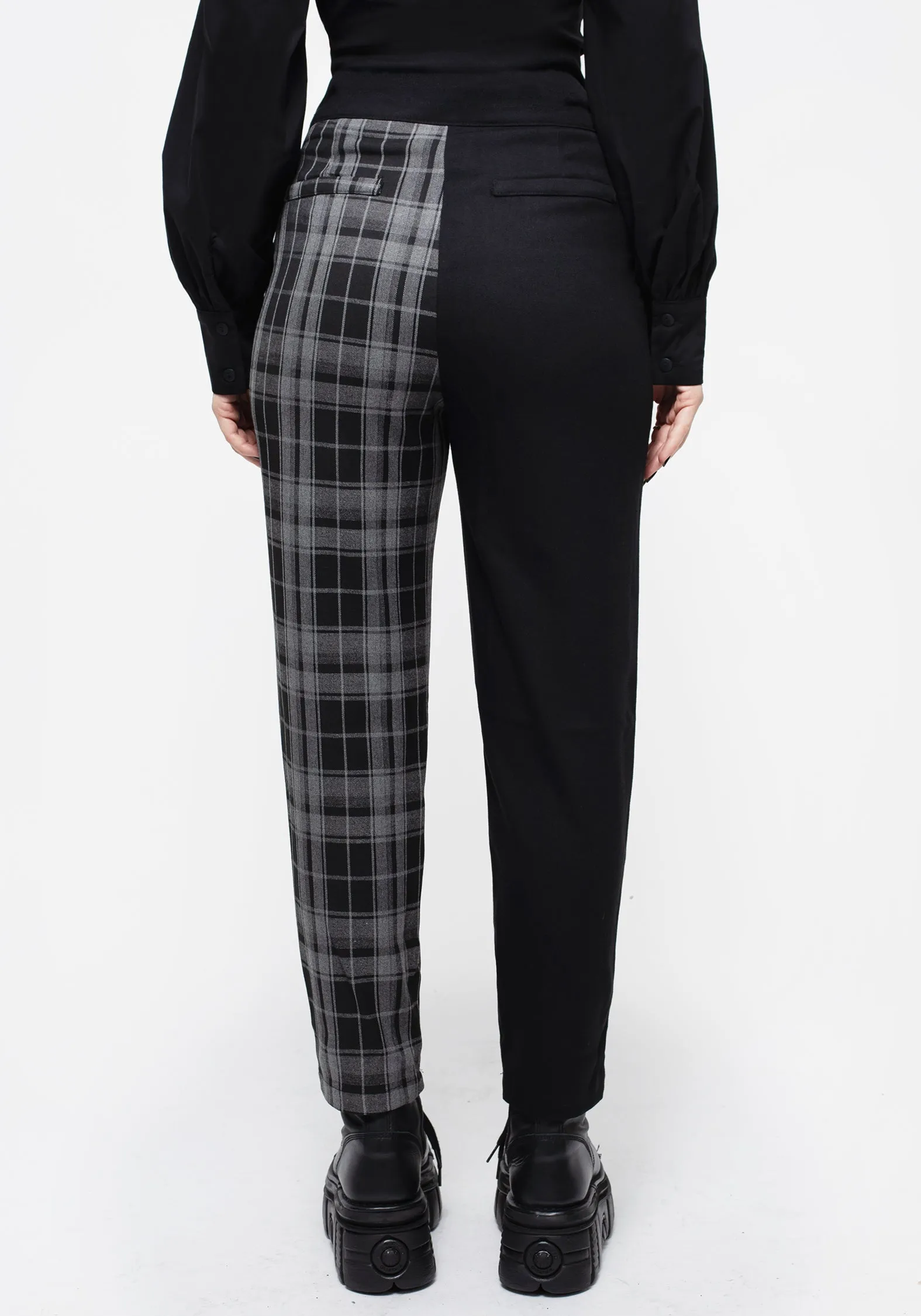 Fenrir High Waisted Check Tapered Trousers Breathable back panel