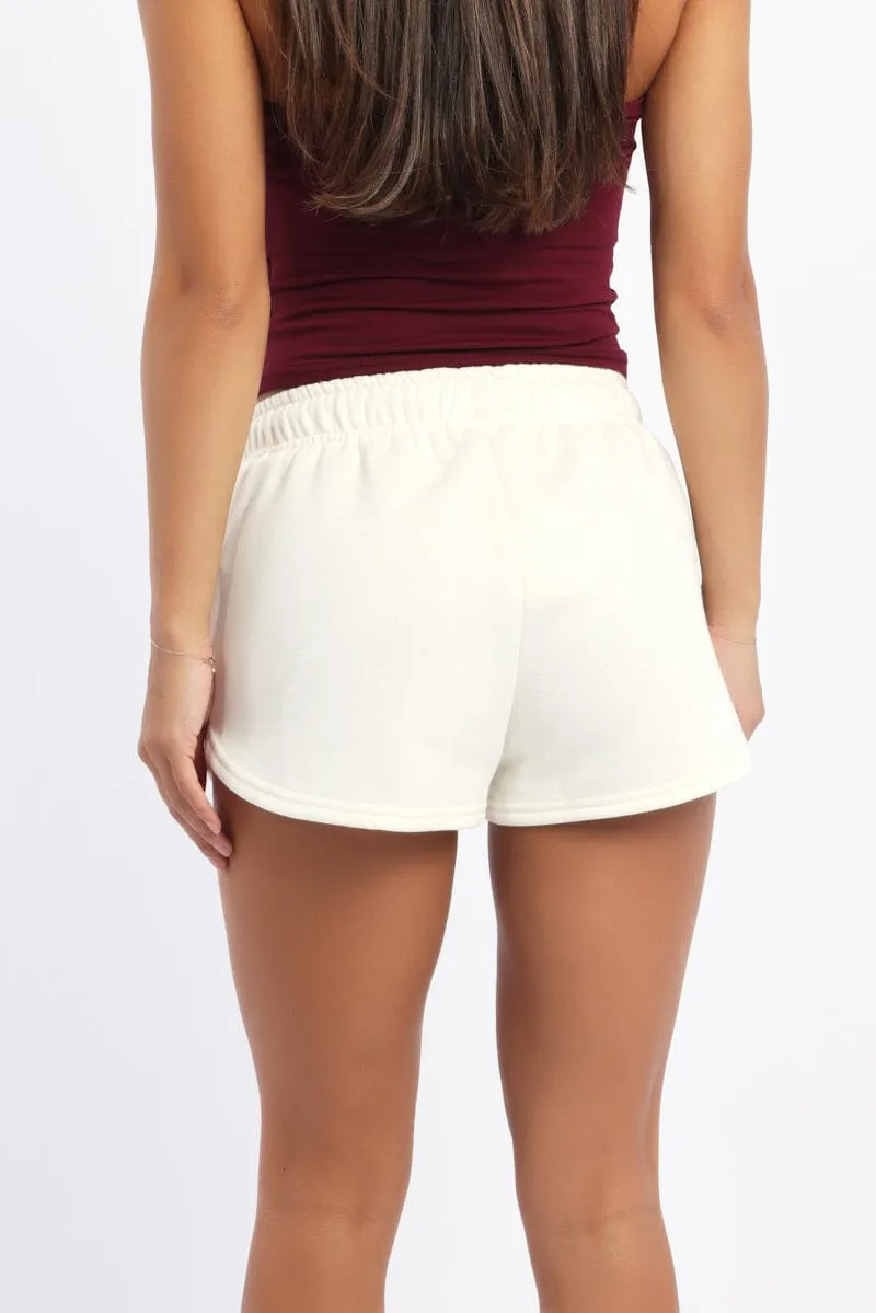 Adjustable Waistband White Track Shorts