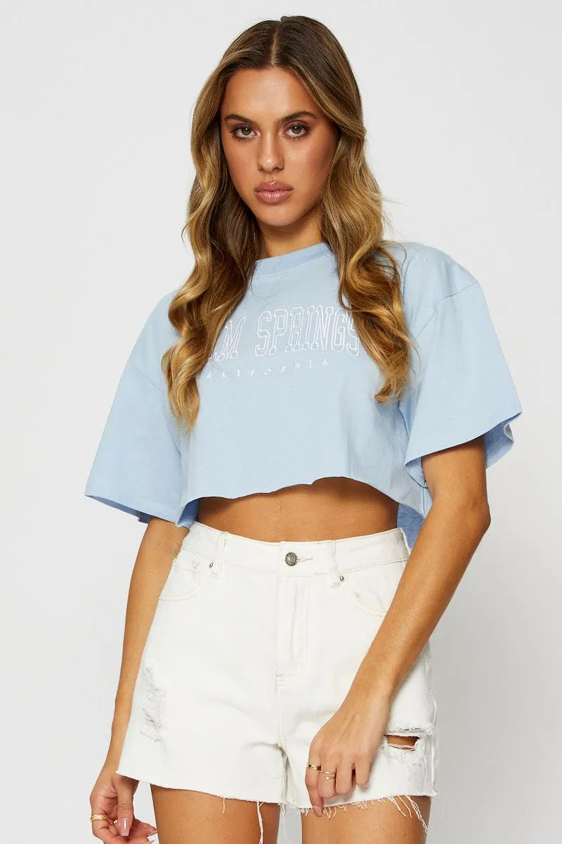 Blue Graphic T Shirt Short Sleeve Crop Comfy All-Day