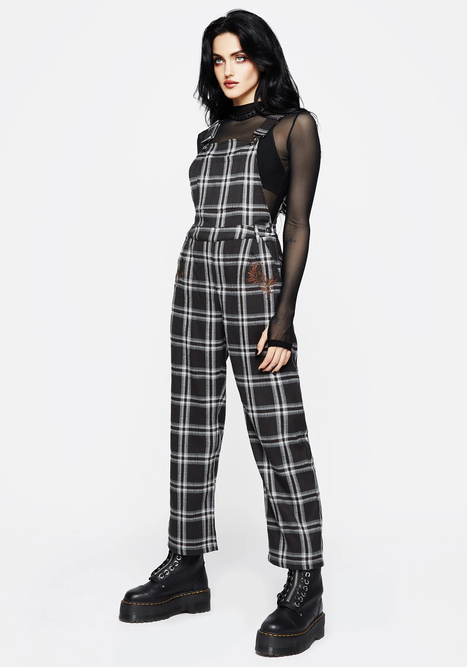 QuickDryTechnology Versatile Design Persimmon Embroidered Check Dungarees