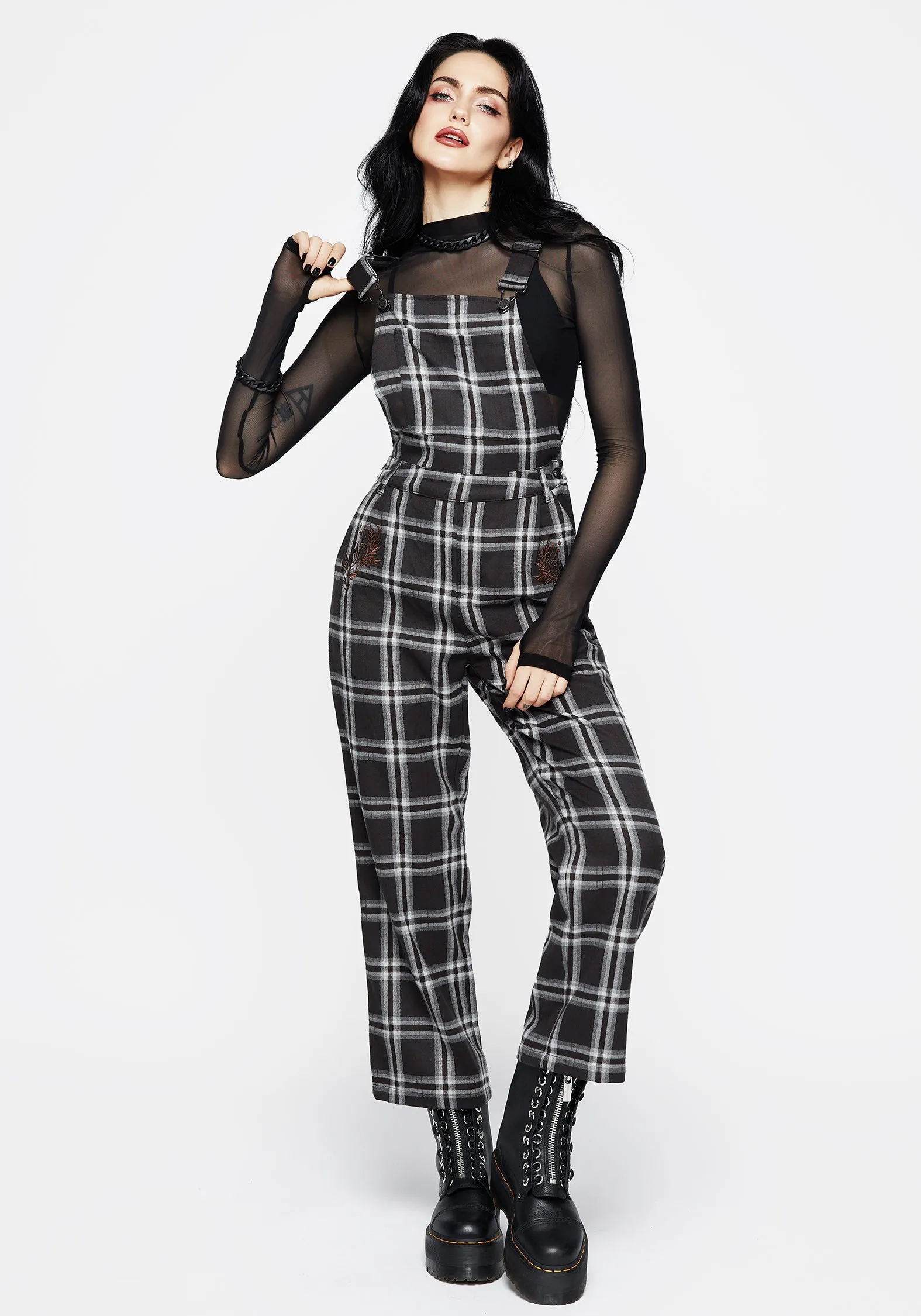 Persimmon Embroidered Check Dungarees Sport Friendly