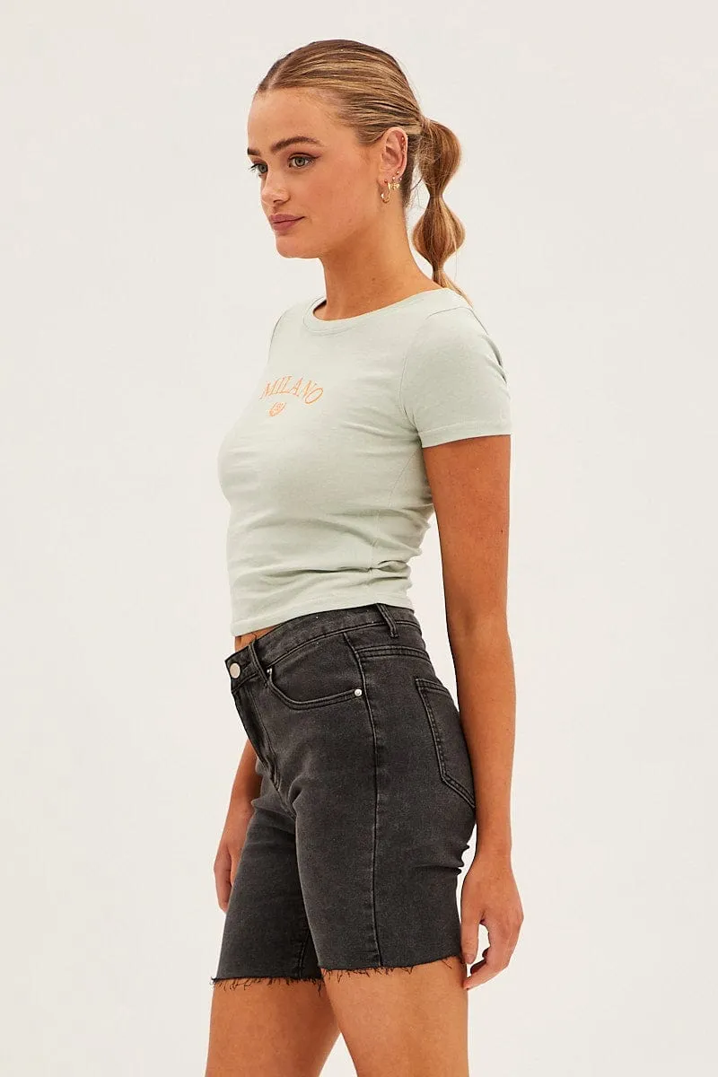 Black Mid Rise Denim Shorts Smooth Fabric