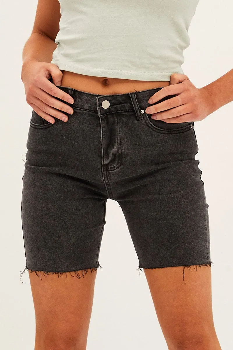 Odor Resistant Coating Black Mid Rise Denim Shorts