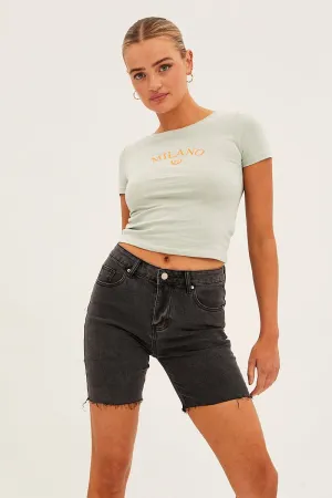Leather Look quick-drying Black Mid Rise Denim Shorts