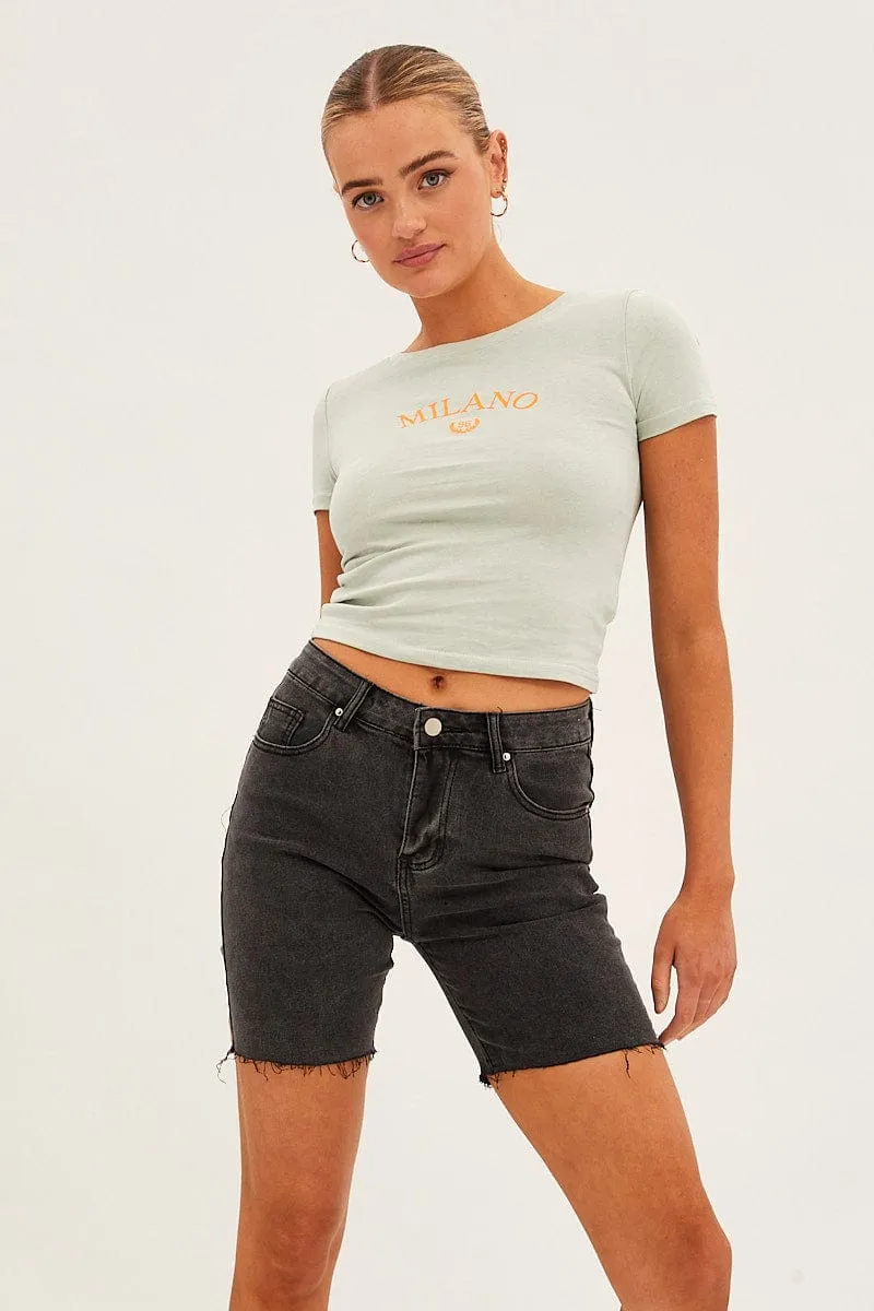 Leather Look quick-drying Black Mid Rise Denim Shorts