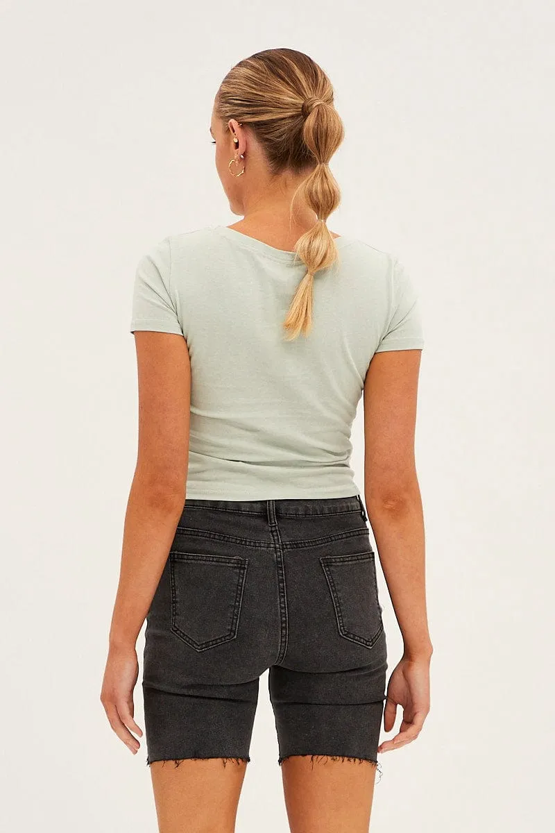 Black Mid Rise Denim Shorts hiking clothes stretchy fabric