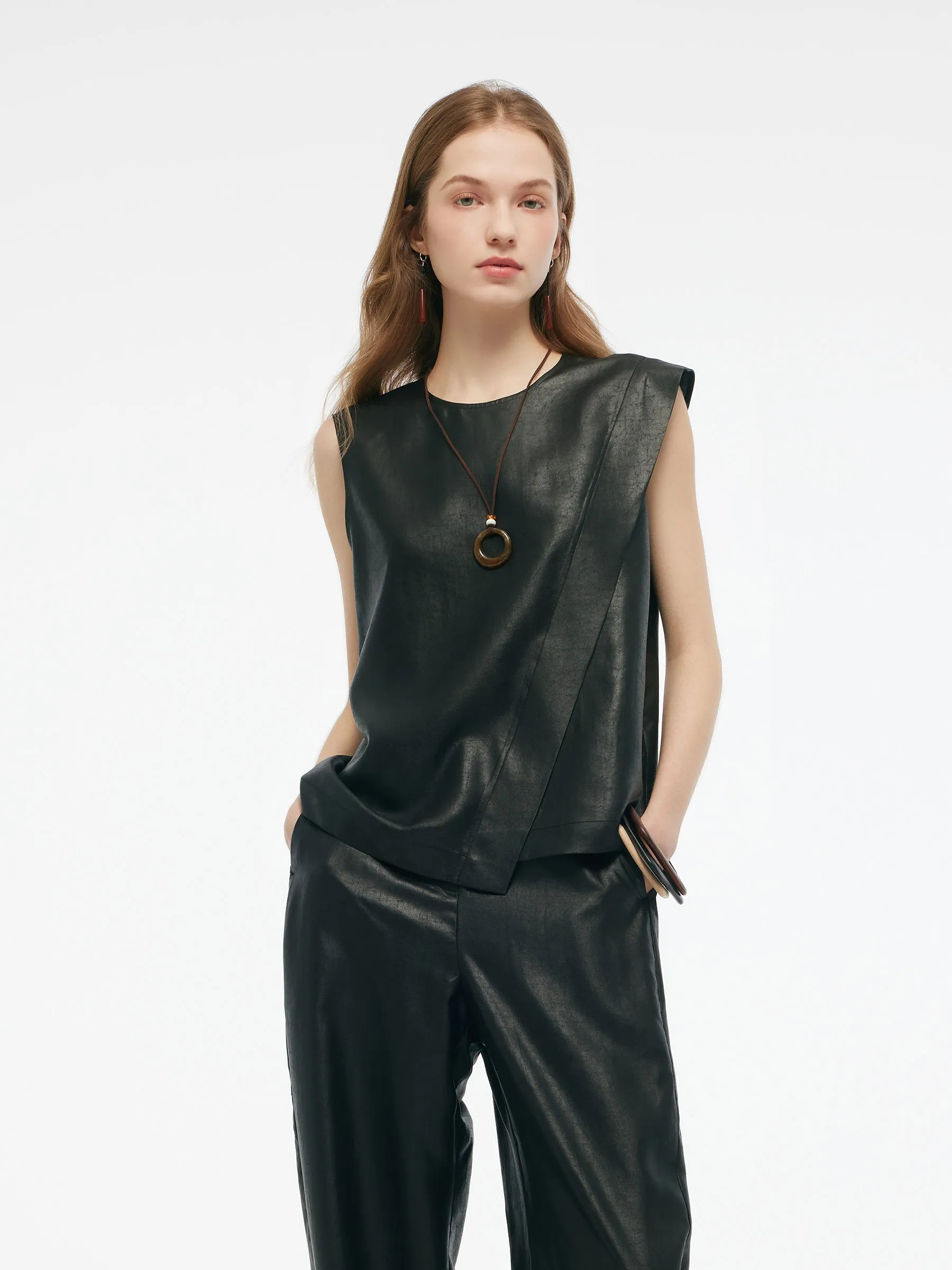 Mobility - enhanced Reflective Detailing 16MM Xiang Yun Silk Women Asymmetric Tank Top