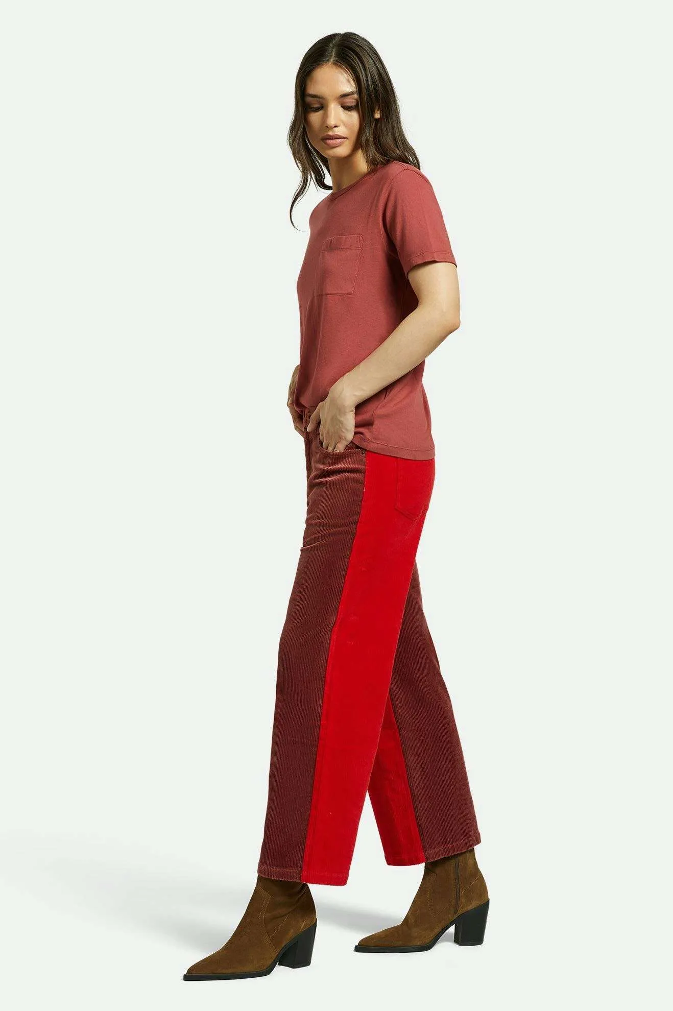 Margo Cropped 5-Pocket Pant - Cowhide/Mars Red Cord Wrinklefree