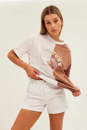 Multi Colour Graphic T-Shirt Collegiate Mash Up Short Sleeve WrinkleResistant Essential layering piece