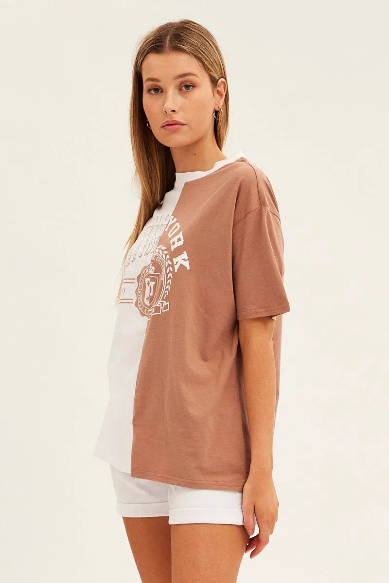 Multi Colour Graphic T-Shirt Collegiate Mash Up Short Sleeve Chill Wear Low Impact Dye