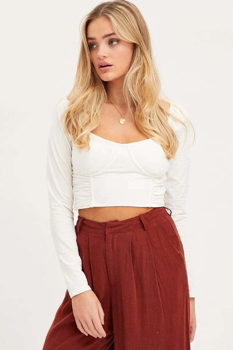 Polish Tone White Crop Top Long Sleeve