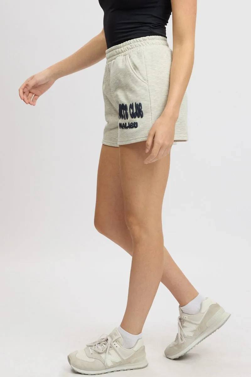 Moisture Wicking Fabric Silk Touch Grey Track Shorts High Rise Elastic Waist