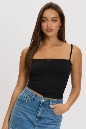 Black Singlet Sleeveless Bow Detail Soft Jersey AntiPilling Finish