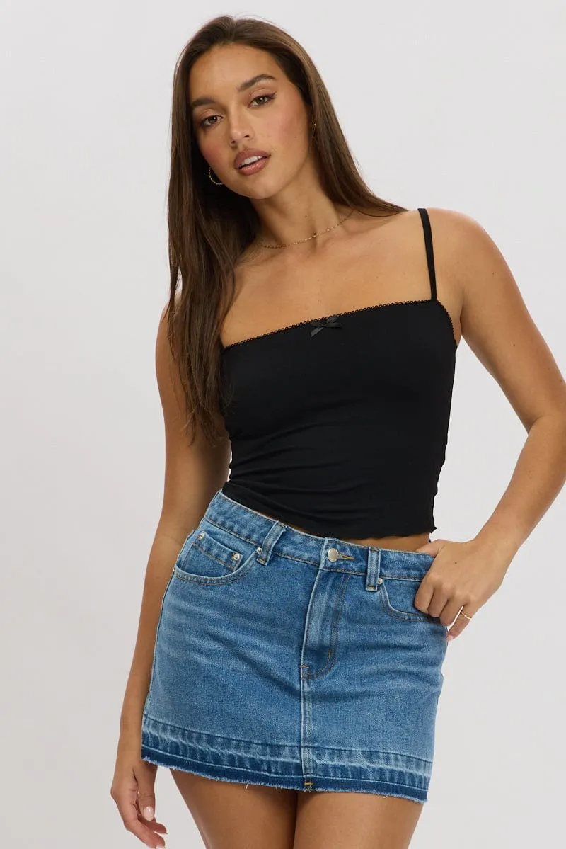 Black Singlet Sleeveless Bow Detail Digital Core