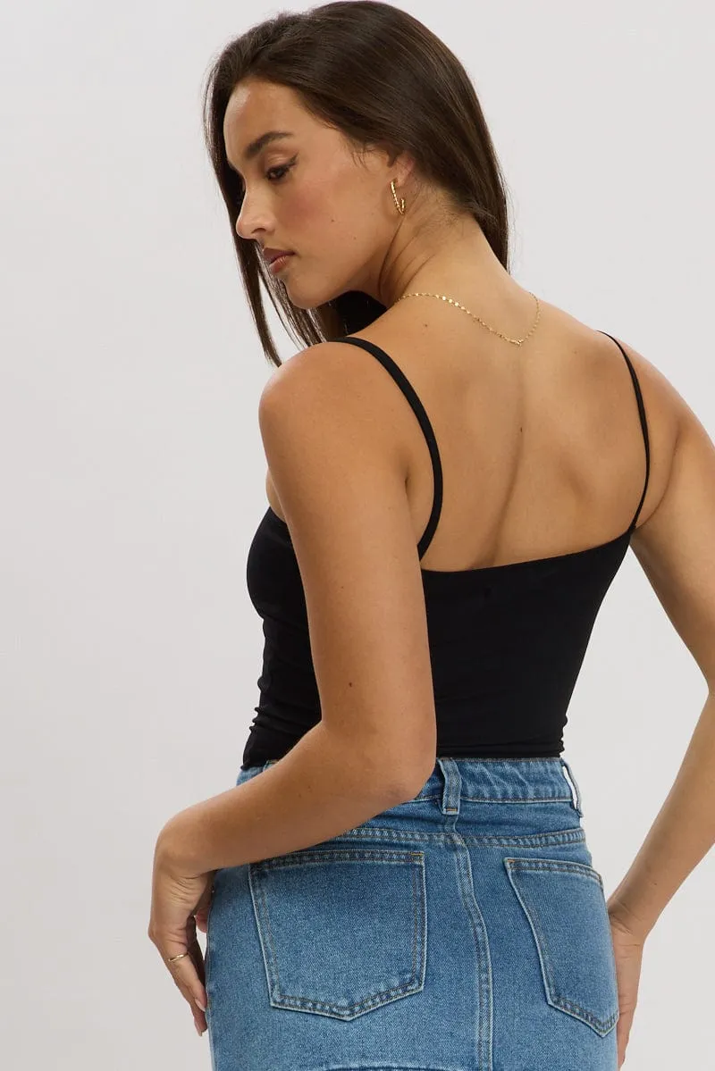 Rustic Ease Black Singlet Sleeveless Bow Detail