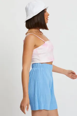 Yoga wear Blue Elastic Waist Track Short