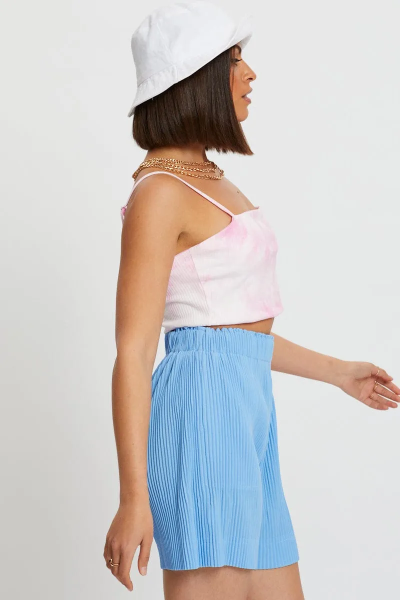 Yoga wear Blue Elastic Waist Track Short