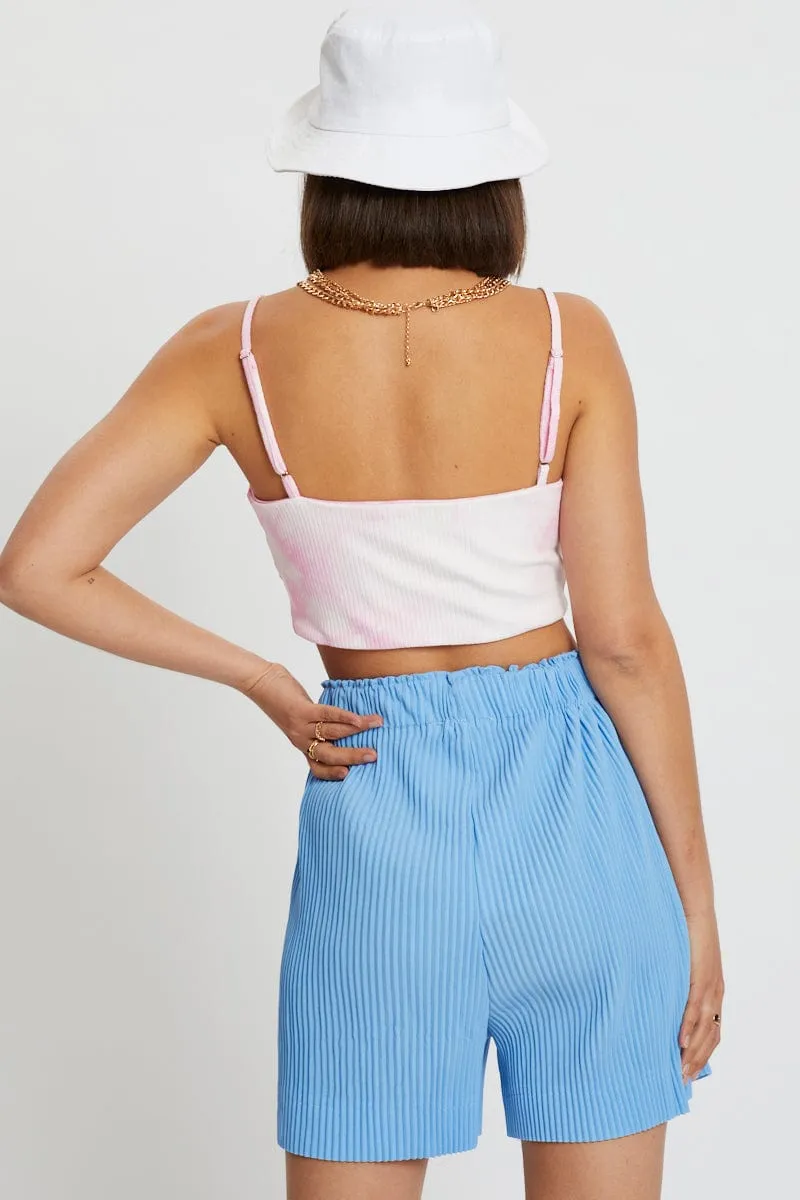 Reflective details Blue Elastic Waist Track Short