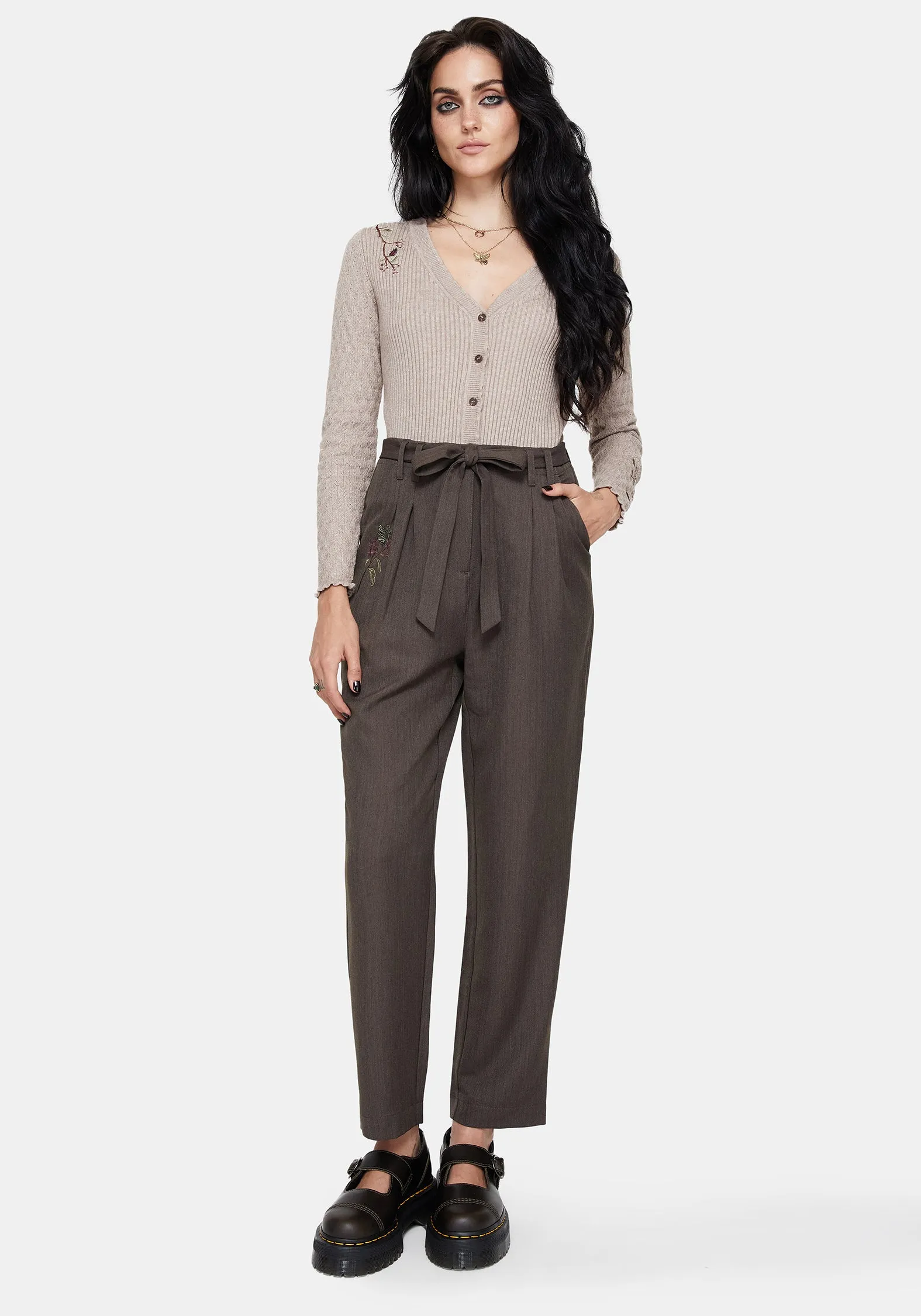 Meliae Moth Embroidered Tapered Trousers ReflectiveAccentDetails No Ride Up