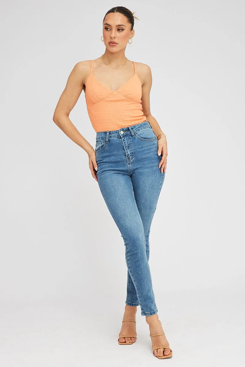 Orange Singlet Top Textured Cotton Organic Ease Photo Glam
